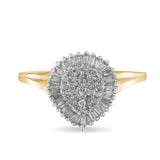 10K Yellow Gold 1/2 Cttw Round & Baguette Cut Diamond Pear Shaped Domed PavÃ© Cluster with Halo Cocktail Ring (J-K Color, I1-I2 Clarity) - Size 4-1/4