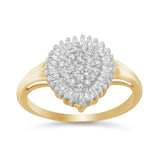 10K Yellow Gold 1/2 Cttw Round & Baguette Cut Diamond Pear Shaped Domed PavÃ© Cluster with Halo Cocktail Ring (J-K Color, I1-I2 Clarity) - Size 4-1/4