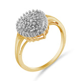 10K Yellow Gold 1/2 Cttw Round & Baguette Cut Diamond Pear Shaped Domed PavÃ© Cluster with Halo Cocktail Ring (J-K Color, I1-I2 Clarity) - Size 4-1/4