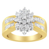 10K Yellow Gold 1.0 Cttw Marquise Composite Diamond Cluster Cocktail Ring (H-I Color, SI2-I1 Clarity) - Size 7