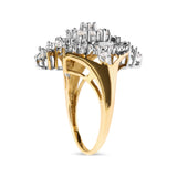 10K Yellow Gold 1 Cttw Round and Baguette cut Diamond Cluster and Rhombus Halo Ring (H-I Color, I1-I2 Clarity) - Ring Size 7