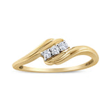 10K Yellow Gold over .925 Sterling Silver 1/10 Cttw Diamond Three-Stone Bypass Fashion Cocktail Ring ( I-J Color, I2-I3 Clarity) - Size 6