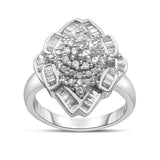 14K White Gold 7/8 Cttw Round and Baguette-Cut Diamond Cluster Ring (H-I Color, SI2-I1 Clarity) - Size 7