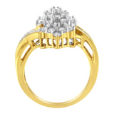10K Yellow Gold Round And Baguette Cut Diamond Cluster Ring (1 1/10 Cttw, H-I Color, SI2-I1 Clarity) - Size 7