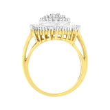 10K Yellow Gold 1.0 Cttw Round and Baguette Cut Diamond Oval Shaped Cluster Ring (I-J Color, I1-I2 Clarity) - Size 7