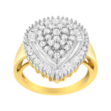 10K Yellow Gold 1.0 Cttw Round and Baguette Cut Diamond Oval Shaped Cluster Ring (I-J Color, I1-I2 Clarity) - Size 7