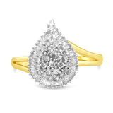 10K Yellow Gold 1/2 Cttw Round and Baguette-Cut Diamond Pear Ring (I-J Color, I1-I2 Clarity) - Size 7