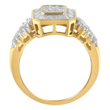 10K Yellow Gold Round and Baguette-Cut Diamond Cluster Ring (1.0 Cttw, I-J Color, SI1-SI2 Clarity) - Size 7