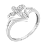10K White Gold Diamond-Accented Cross & Open Heart Promise Fashion Ring (H-I Color, I1-I2 Clarity) - Size 7