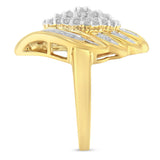 10K Yellow Gold Plated .925 Sterling Silver Diamond Cocktail Ring (3/4 Cttw, I-J Color, I2-I3 Clarity) - Size 6