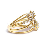 10K Yellow Gold 1/2 Cttw Diamond Crossover 3 Leaf Floral Cocktail Ring Band (H-I Color, SI1-SI2 Clarity)  - Size 7