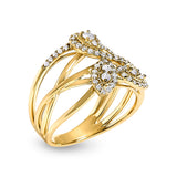 10K Yellow Gold 1/2 Cttw Diamond Crossover 3 Leaf Floral Cocktail Ring Band (H-I Color, SI1-SI2 Clarity)  - Size 7