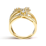 10K Yellow Gold 1/2 Cttw Diamond Crossover 3 Leaf Floral Cocktail Ring Band (H-I Color, SI1-SI2 Clarity)  - Size 7