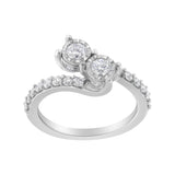 10K White Gold Two-Stone Miracle-Set Diamond Bypass Ring (1 Cttw, H-I Color, I1-I2 Clarity) - Size 6
