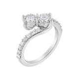 10K White Gold Two-Stone Miracle-Set Diamond Bypass Ring (1 Cttw, H-I Color, I1-I2 Clarity) - Size 6