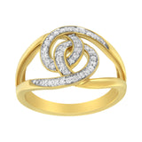 14K Yellow Gold Plated .925 Sterling Silver 1/4 Cttw Diamond Interlocking Loop Open Shank Bypass Ring (I-J Color, I1-I2 Clarity) - Size 7