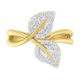 10K Yellow Gold 3/8 Cttw Round and Baguette-Cut Diamond Leaf Cocktail Ring - Size 7 (I-J Color, I1-I2 Clarity)