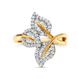 10k Yellow and White Gold 1/2 Cttw Baguette and Round Diamond Bypass Triple Leaf Ring (I-J Color, I1-I2 Clarity) - Size 7