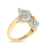 10k Yellow and White Gold 1/2 Cttw Baguette and Round Diamond Bypass Triple Leaf Ring (I-J Color, I1-I2 Clarity) - Size 7