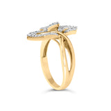 10k Yellow and White Gold 1/2 Cttw Baguette and Round Diamond Bypass Triple Leaf Ring (I-J Color, I1-I2 Clarity) - Size 7