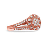14K Rose Gold Plated .925 Sterling Silver 1/2 Cttw Pave Diamond Halo Cluster Split Shank Cocktail Ring (I-J Color, I1-I2 Clarity) - Size 6