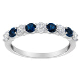 10KT White Gold 1/2 cttw Diamond and 3MM Created Blue Sapphire Gemstone Band Ring (H-I, I1-I2) - Size 7
