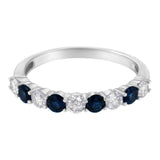 10KT White Gold 1/2 cttw Diamond and 3MM Created Blue Sapphire Gemstone Band Ring (H-I, I1-I2) - Size 7