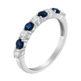 10KT White Gold 1/2 cttw Diamond and 3MM Created Blue Sapphire Gemstone Band Ring (H-I, I1-I2) - Size 7