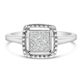 .925 Sterling Silver 1/5 Cttw Invisible Set Princess Cut Diamond Promise Ring with Beaded Halo (H-I Color, I1-I2 Clarity) - Ring Size 7