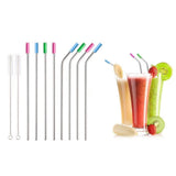 10-Pack: Stainless Steel Extra Wide Drinking Straws with Colored Silicone Tops