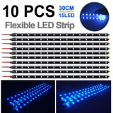10-Piece: 12" 15SMD Waterproof 12V Flexible LED Strip Light For Car