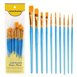 10-Pieces: Artist Paintbrush Nylon Round Pointed Flat Head Set