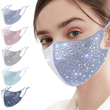 10-Pieces: Women's Face Mask Golden Metal Diamond Water Crystal Color