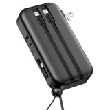 10000mAh Portable Charger with US Plug 3 Inbuilt Cables