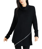 Bar III Zipper-Trim Turtleneck Tunic Sweater Black, Size XS
