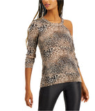 Inc Asymmetrical Animal-Print Top, Size Large
