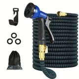 100ft Lightweight & No-Kink Flexible Garden Hose - 8 Function Nozzle, 3/4 Inch Solid Brass Fittings