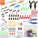 101-Pieces: Fishing Lure Kit Soft Plastic Fishing Baits Set with Soft Worms Crankbaits Box