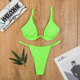 Sexy Push Up Underwired V-bar Bikini Women Swimsuit Female Swimwear Two-pieces Bikini set Micro Thong Bathing Suit Swim Lady