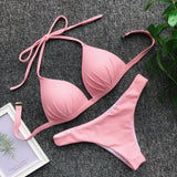 Sexy Halter Push Up Bra Cup Bikini 2025 Women Swimsuit Female Swimwear Two Pieces Bikini set Brazilian Bathing Suit Swim Beach