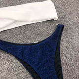 Sexy Sparkling Shiny Ribbed Bandeau Bikini 2025 Women Swimsuit Female Swimwear Two piece Bikini Set Triangle Bathing suit Swim