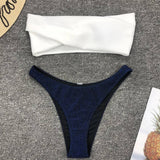 Sexy Sparkling Shiny Ribbed Bandeau Bikini 2025 Women Swimsuit Female Swimwear Two piece Bikini Set Triangle Bathing suit Swim