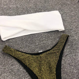 Sexy Sparkling Shiny Ribbed Bandeau Bikini 2025 Women Swimsuit Female Swimwear Two piece Bikini Set Triangle Bathing suit Swim