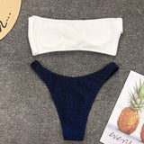 Sexy Sparkling Shiny Ribbed Bandeau Bikini 2025 Women Swimsuit Female Swimwear Two piece Bikini Set Triangle Bathing suit Swim