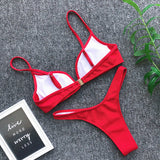 Ribbed V Shape Thong Bikini Women Swimwear Swimsuit Female Two-pieces Bikini set High Cut Bather Bathing Suit Swim Beachwear