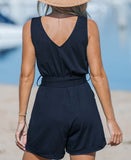 Cupshe Womens Rosalinda Belted V-Neck Romper - Dark Blue