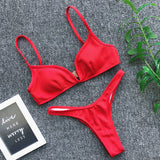 Ribbed V Shape Thong Bikini Women Swimwear Swimsuit Female Two-pieces Bikini set High Cut Bather Bathing Suit Swim Beachwear