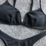 Ribbed V Shape Thong Bikini Women Swimwear Swimsuit Female Two-pieces Bikini set High Cut Bather Bathing Suit Swim Beachwear