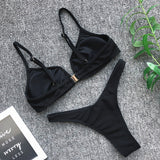 Ribbed V Shape Thong Bikini Women Swimwear Swimsuit Female Two-pieces Bikini set High Cut Bather Bathing Suit Swim Beachwear