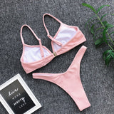 Ribbed V Shape Thong Bikini Women Swimwear Swimsuit Female Two-pieces Bikini set High Cut Bather Bathing Suit Swim Beachwear